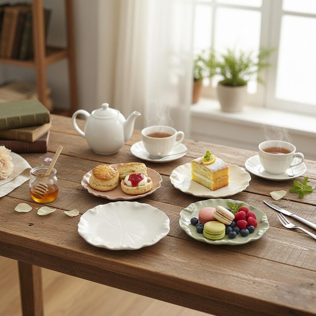Scalloped Leaf Ceramic Side Plate | 6-Inch Dessert Plate