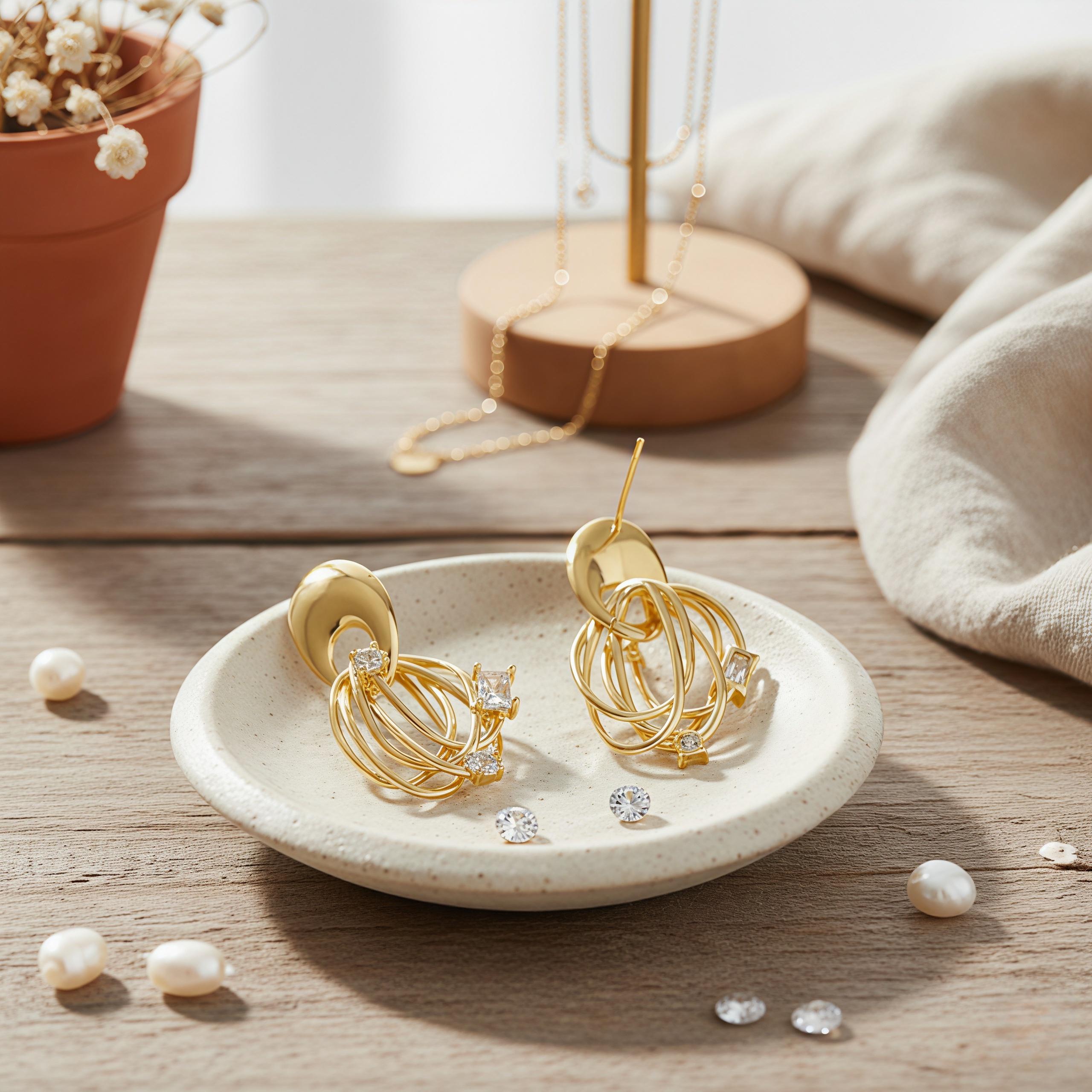 Abstract Geometric Orbital Stud Earrings – 18K Gold Plated Modern Art Earrings
