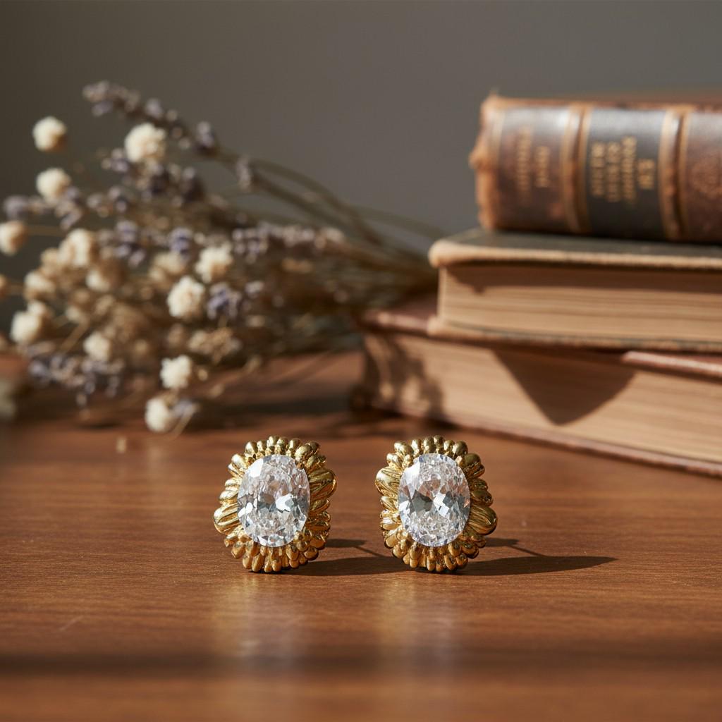 Golden Sunflower Stud Earrings – 18K Gold Plated Floral Earrings