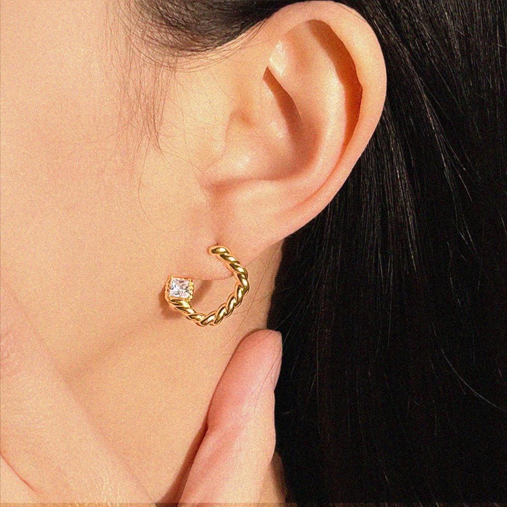 Gold Twisted Huggie Earrings – Minimalist CZ Hoop Earrings