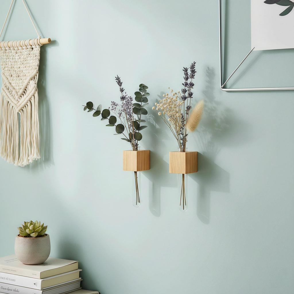 Minimalist Wood Propagation Tube | Magnetic and Adhesive Plant Holder | Walnut & Beech Bud Vase