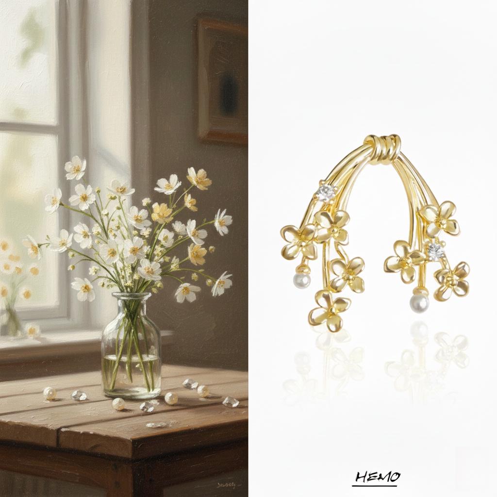 Flower Cluster Ear Climber – Pearl Floral Vine Earrings