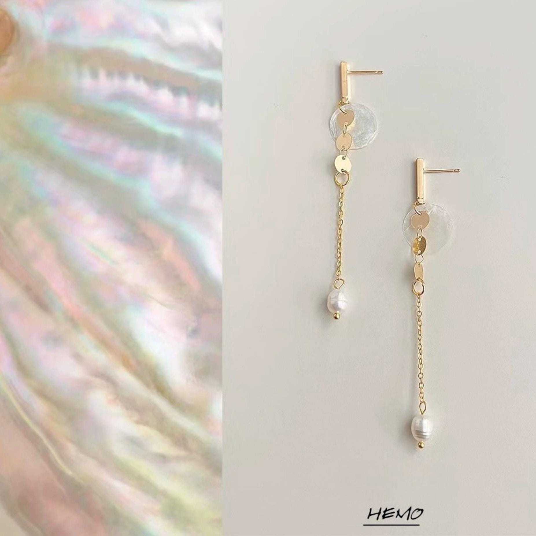 Pearl Drop Earrings – Gold Shell & Freshwater Pearl Dangle Earrings