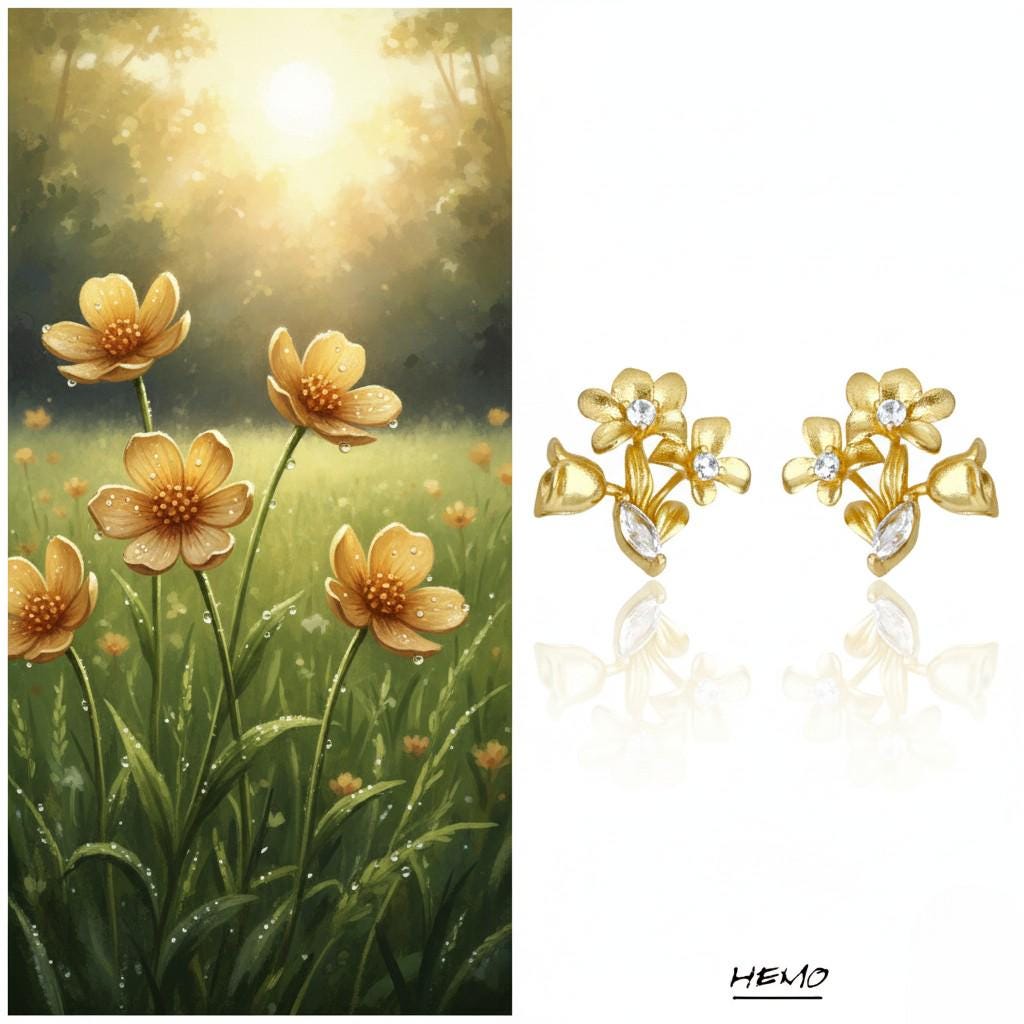 Morning Dew Gold Flower Cluster Earrings – 18K Gold Plated Floral Earrings with CZ