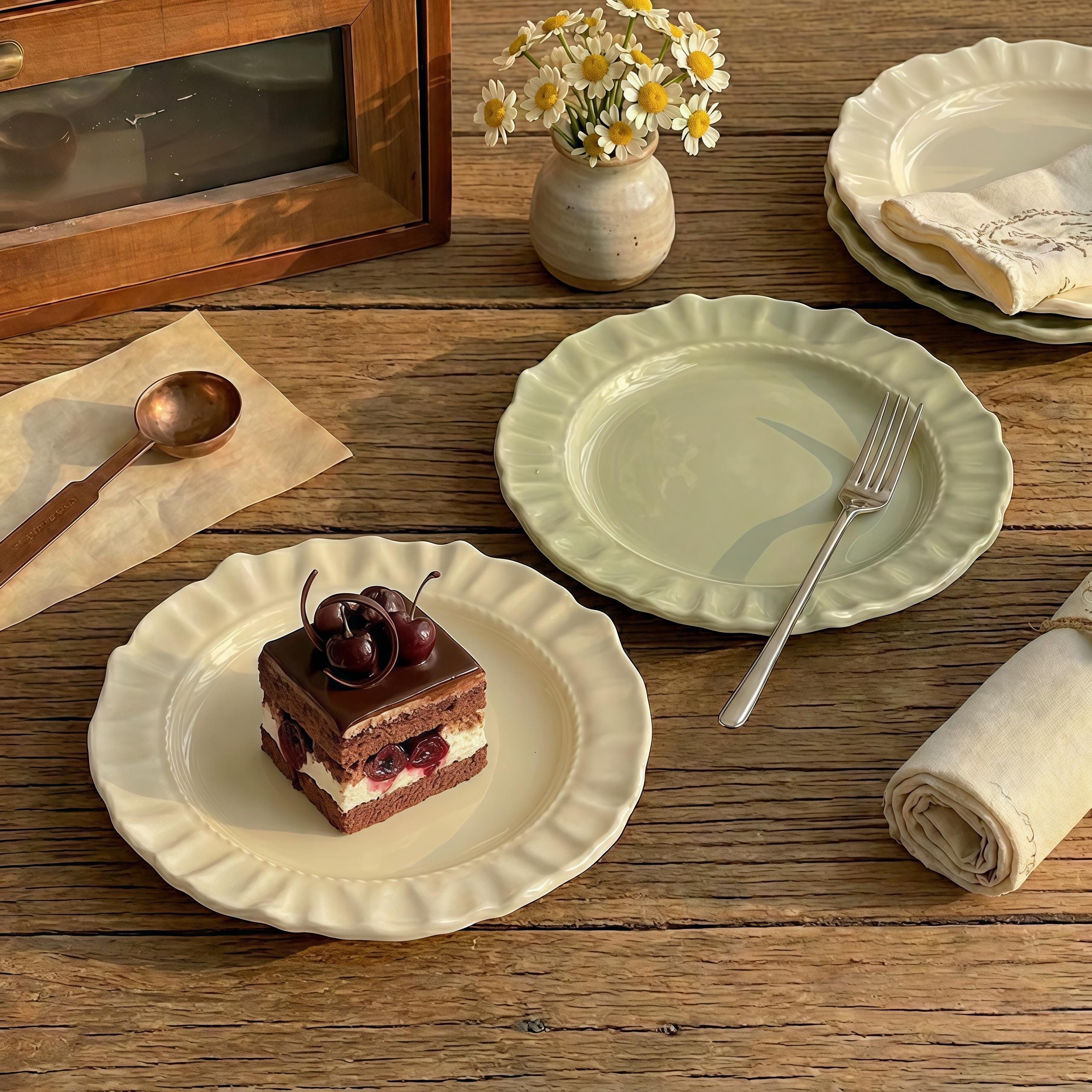 Minimalist Scalloped Ceramic Plate | Matte Neutral Dessert Plate