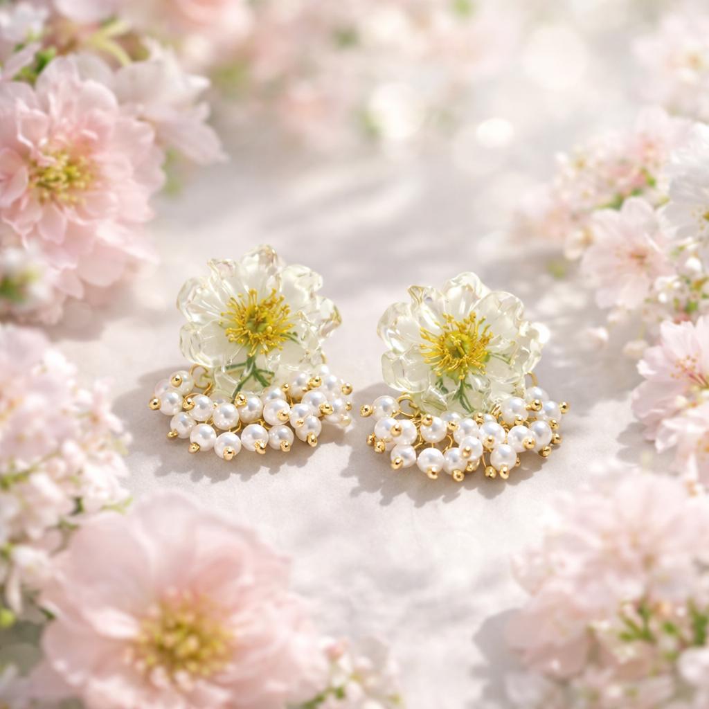 Daisy Flower Earrings – Pink & Ivory Resin Floral Studs – Minimalist Everyday Jewelry