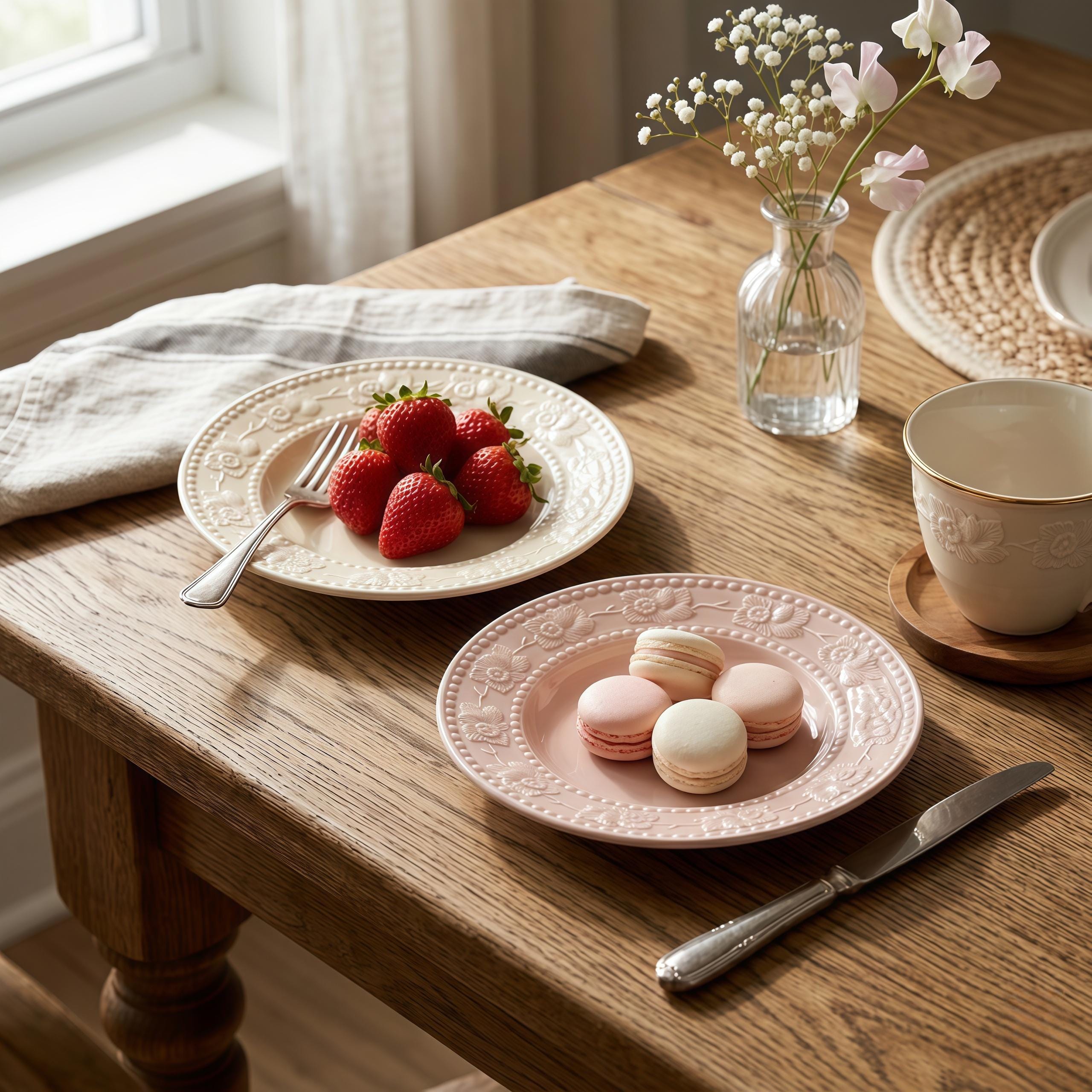 Embossed Floral Ceramic Dessert Plate | Vintage French Style Snack Dish