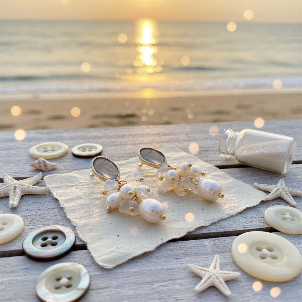 Sunset Beach Earrings – Gold Plated Opal & Freshwater Pearl Cascade Earrings