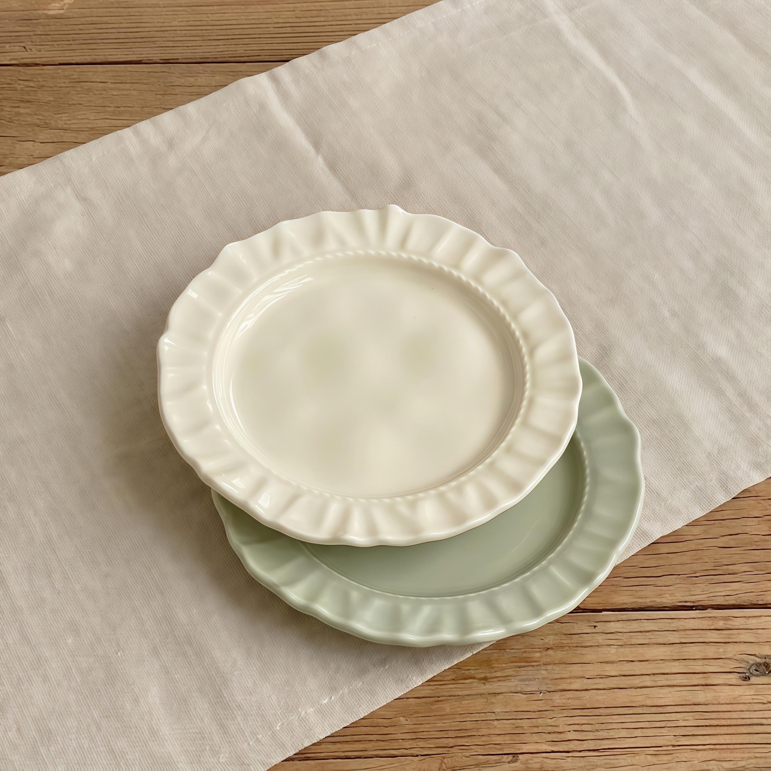 Minimalist Scalloped Ceramic Plate | Matte Neutral Dessert Plate