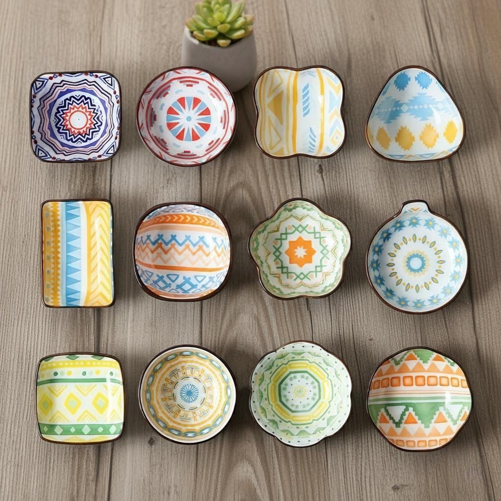 Boho Ceramic Dipping Bowl | Colorful Mandala Sauce Dish