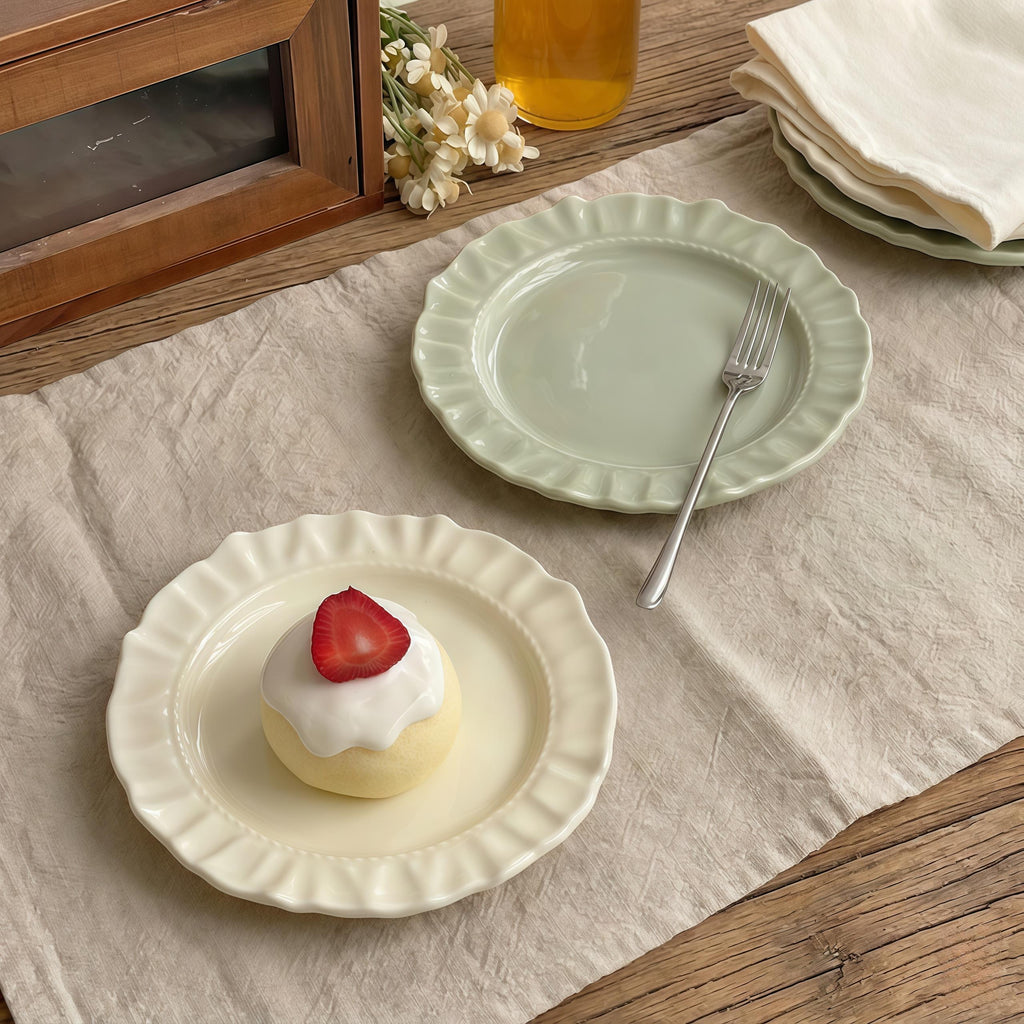 Minimalist Scalloped Ceramic Plate | Matte Neutral Dessert Plate