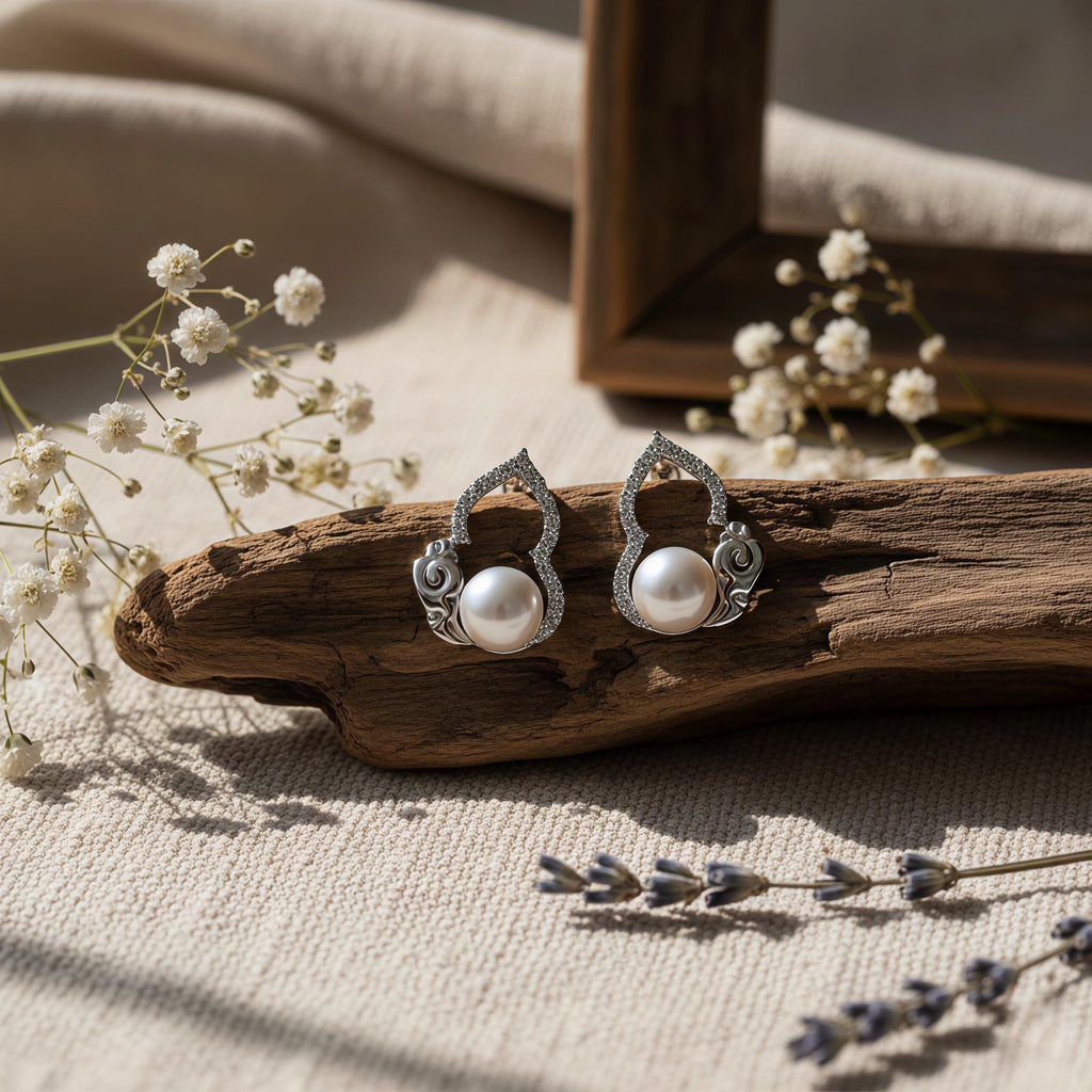 Freshwater Pearl Hulu Stud Earrings – Auspicious Cloud Gourd Earrings