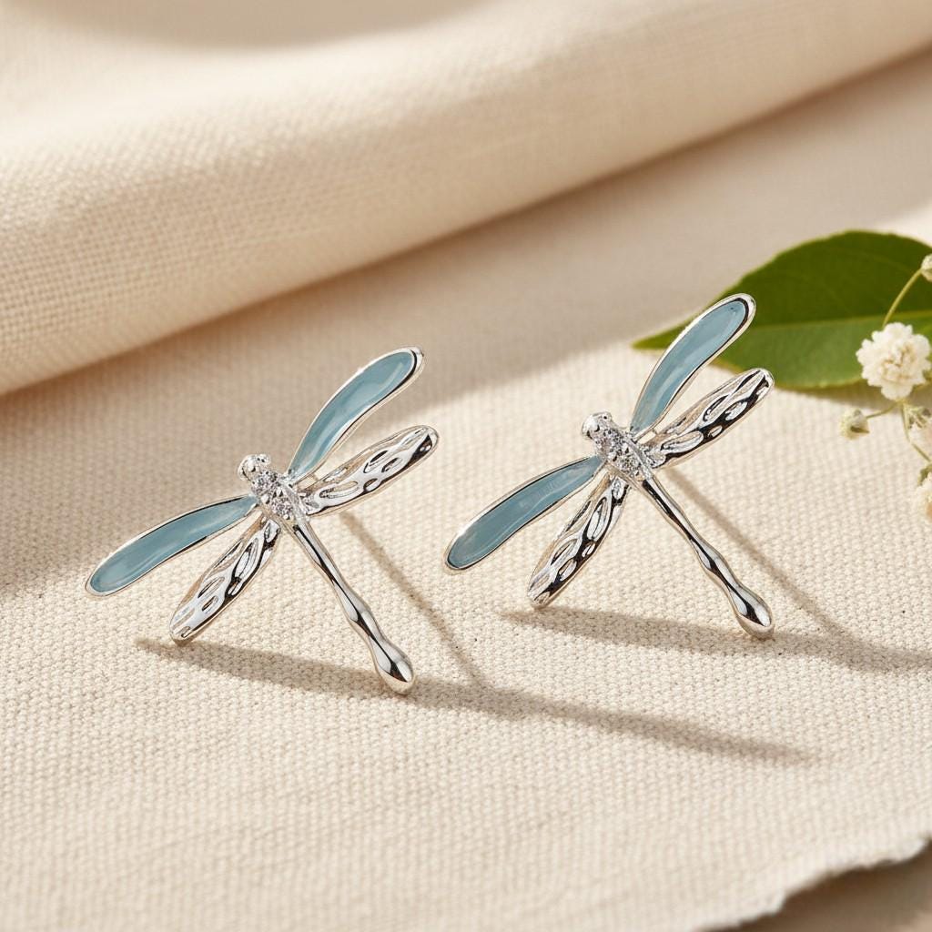 Dragonfly Stud Earrings – 18K Gold Plated Enamel Dragonfly Earrings