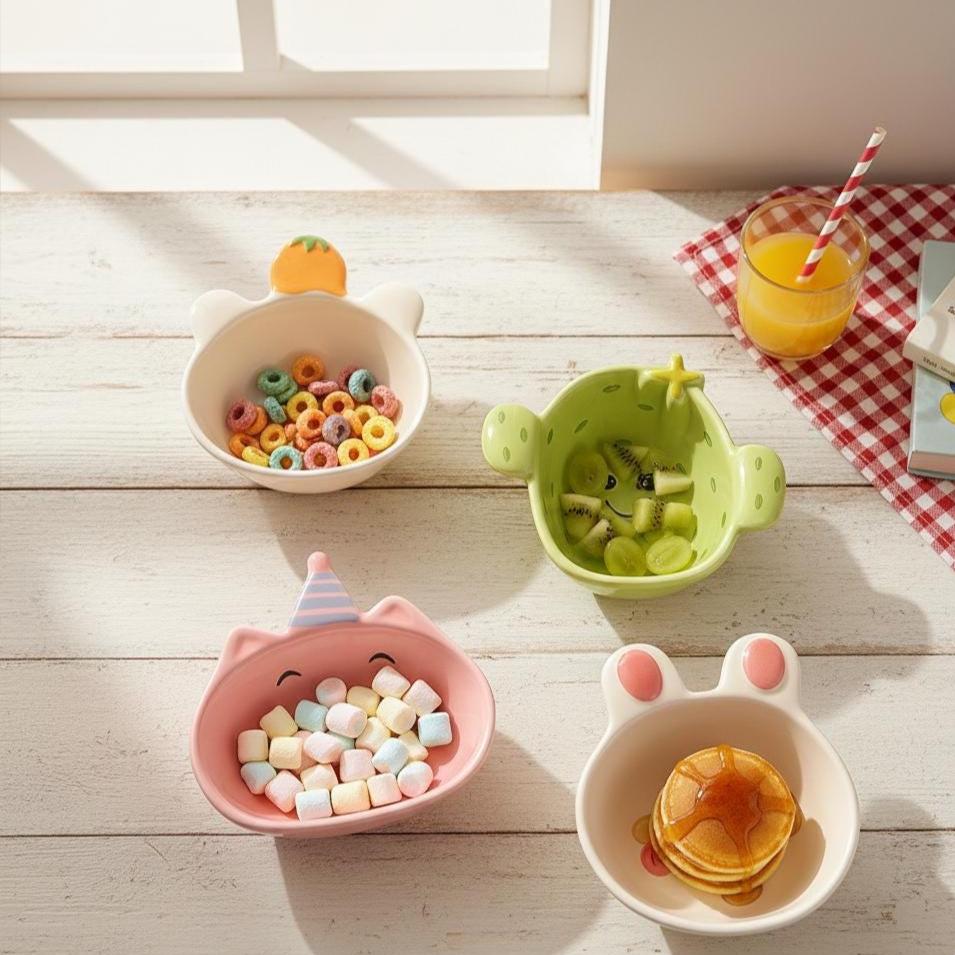 Kawaii Ceramic Snack Bowl | Cartoon Dipping Dish – Bear, Pig, Cactus & Bear | Home Decor Gift
