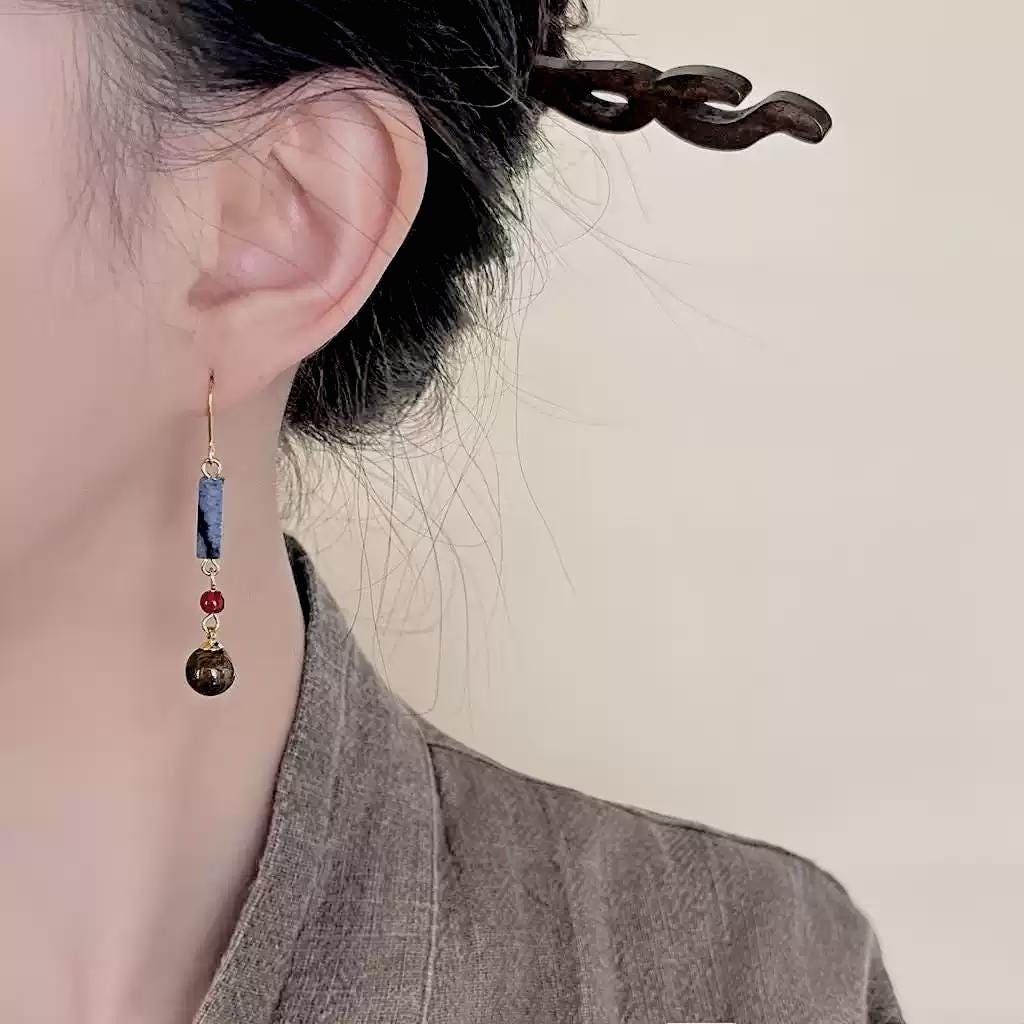Silk Sleeve Red Agate Dangle Earrings – Handmade Eastern-Inspired Gemstone Earrings