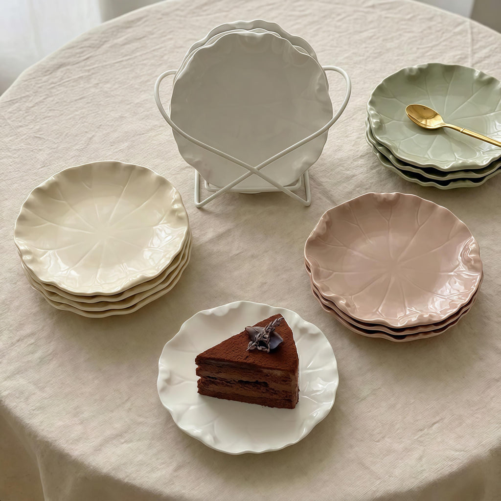 Scalloped Leaf Ceramic Side Plate | 6-Inch Dessert Plate