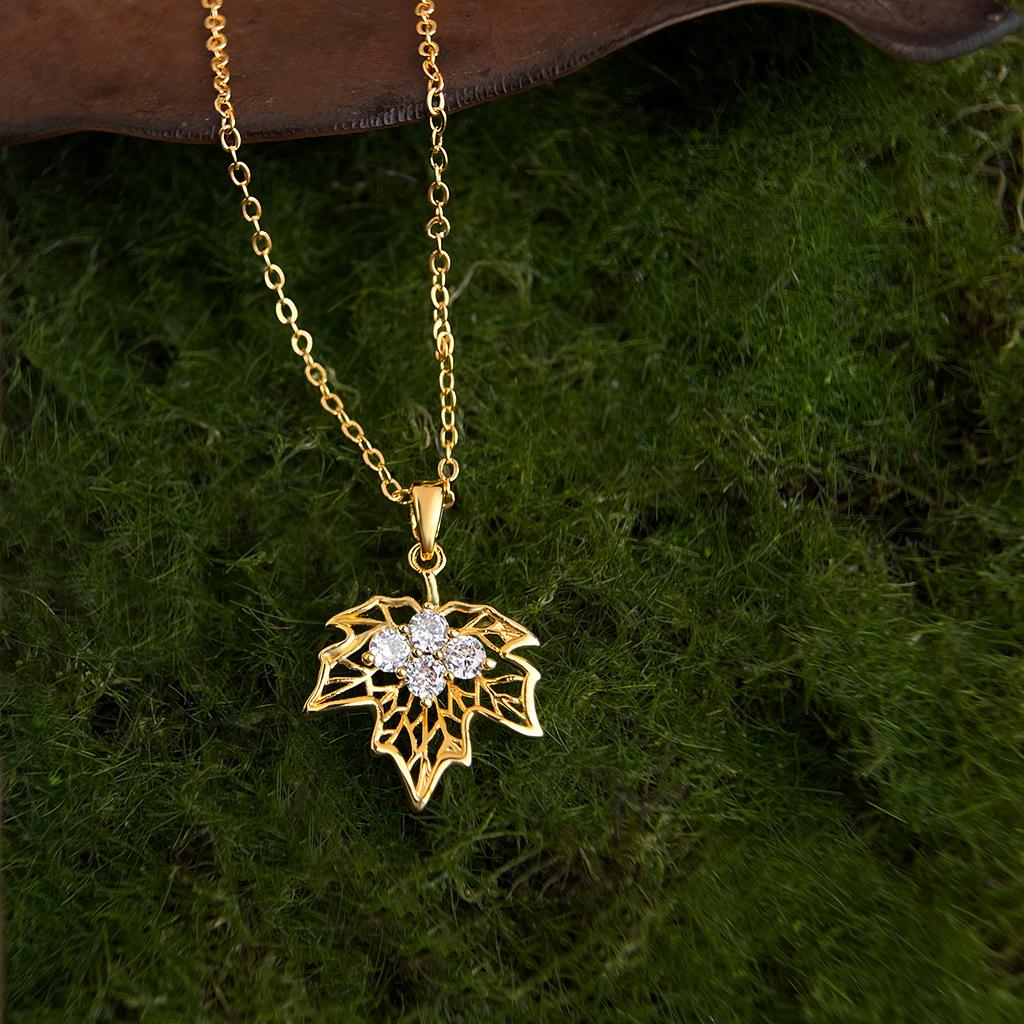 Golden Maple Leaf Necklace & Earrings – Bloom Collection | Autumn Whisper Jewelry
