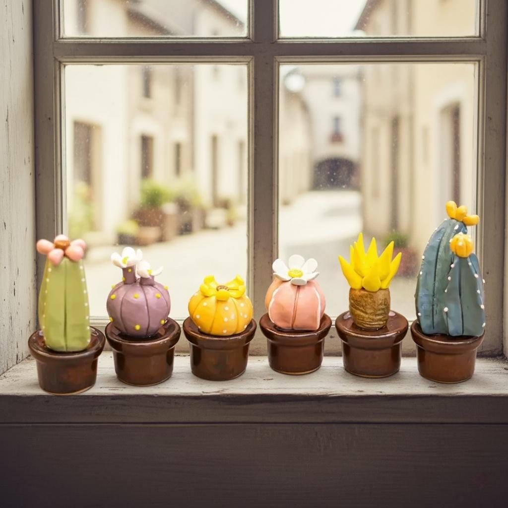 Handmade Miniature Ceramic Cactus | Tiny Pottery Plant Decor