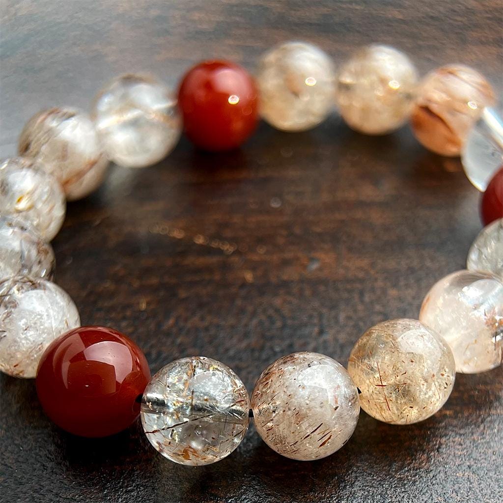 Red Rutilated Quartz & Red Agate Bracelet – Natural Crystal Bracelet for Protection & Strength