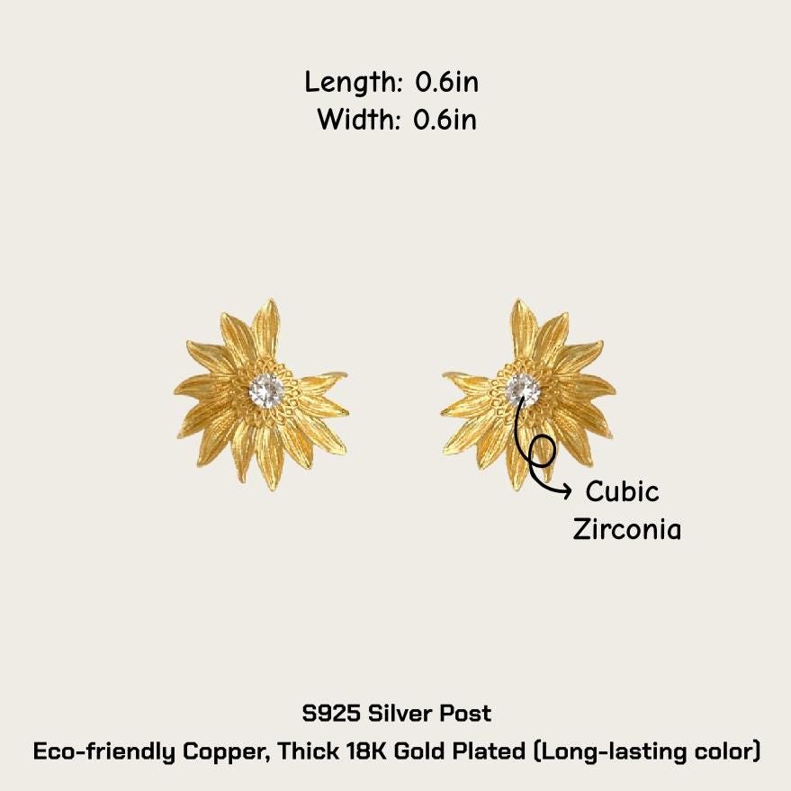 Gold Daisy Stud Earrings – Bloom Collection | Healing Sunshine, Pure Light & Hope Jewelry