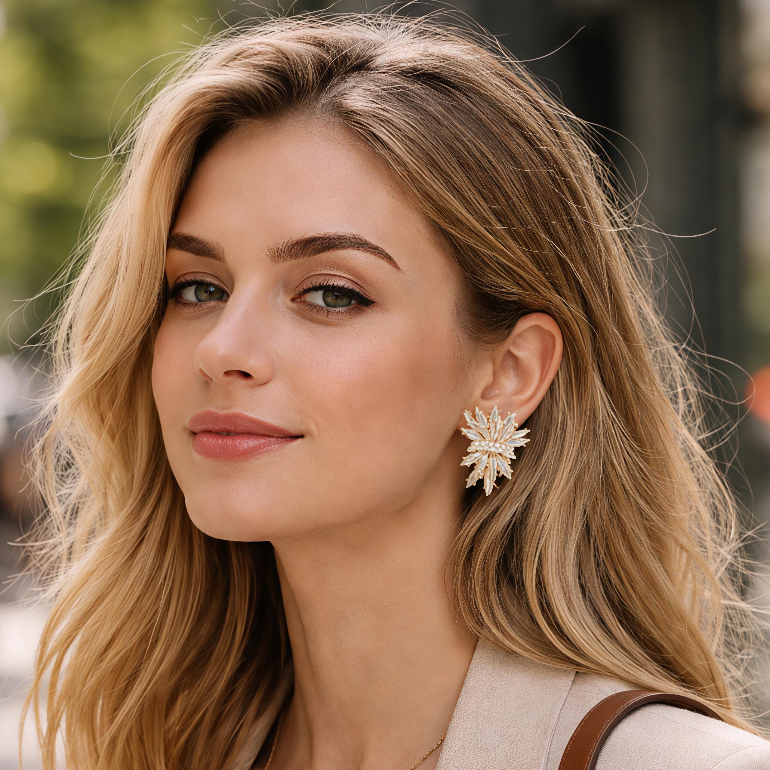 French Vintage Crystal Flower Earrings – Champagne & Clear Ice Bloom Statement Studs