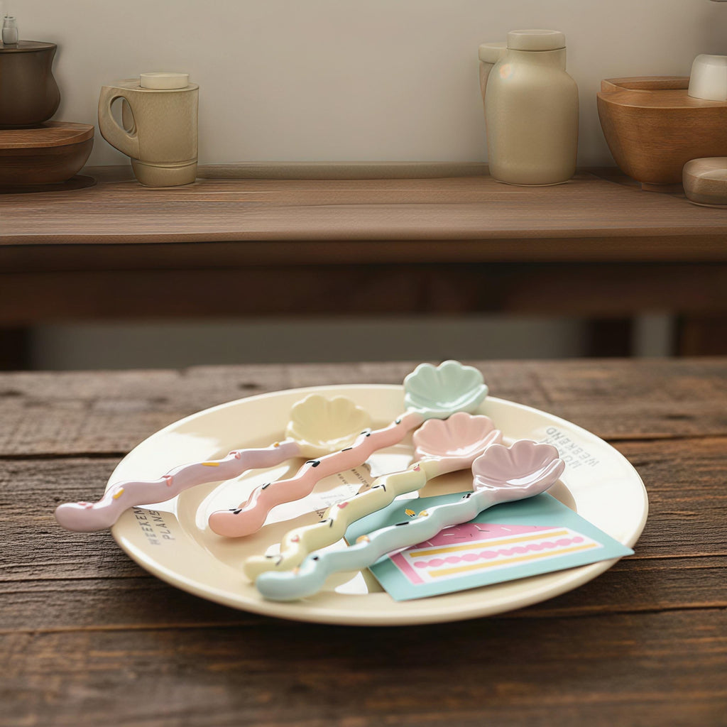 Whimsical Flower Ceramic Spoon | Pastel Dessert & Coffee Spoon