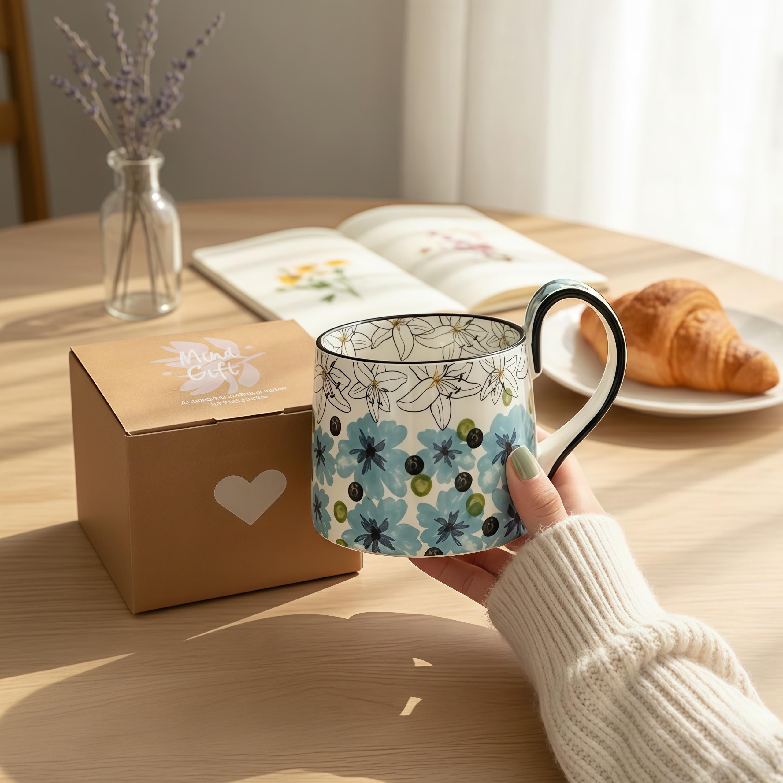 Retro Flower Ceramic Mug | 14oz Vintage Daisy Coffee Cup