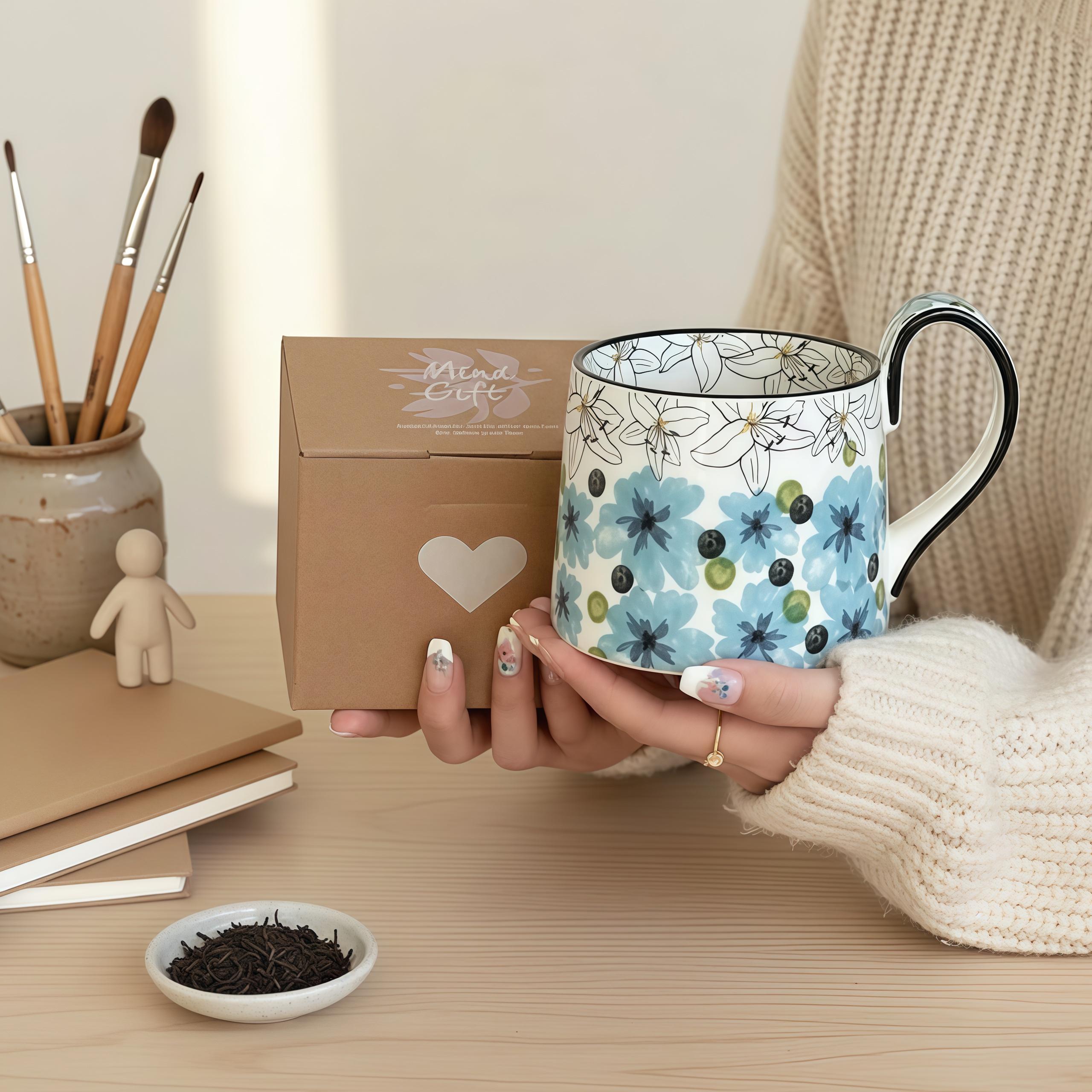 Retro Flower Ceramic Mug | 14oz Vintage Daisy Coffee Cup