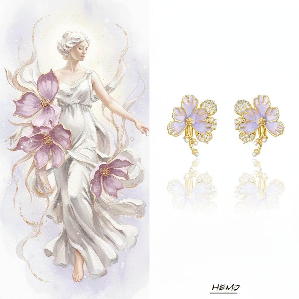 Hand-Enameled Lilac Earrings – Floral Pearl Drop Earrings