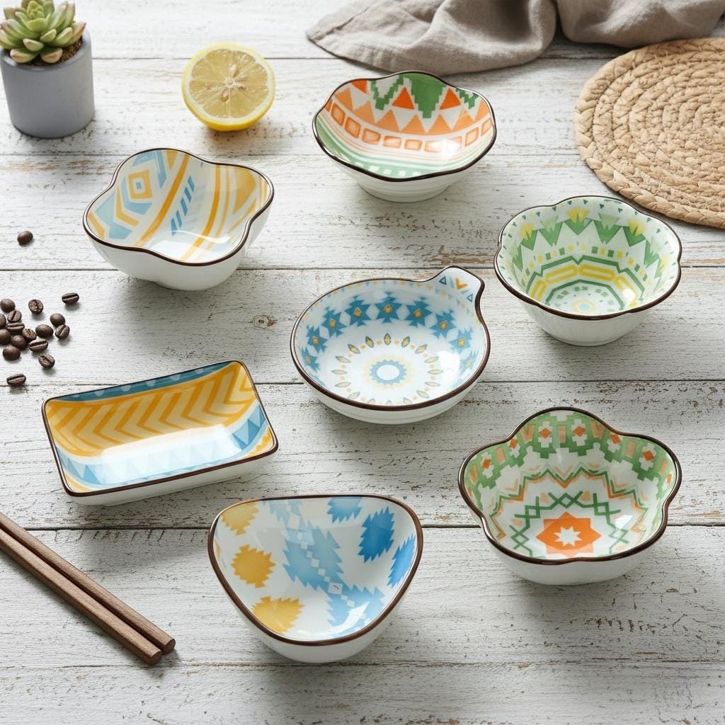 Boho Ceramic Dipping Bowl | Colorful Mandala Sauce Dish