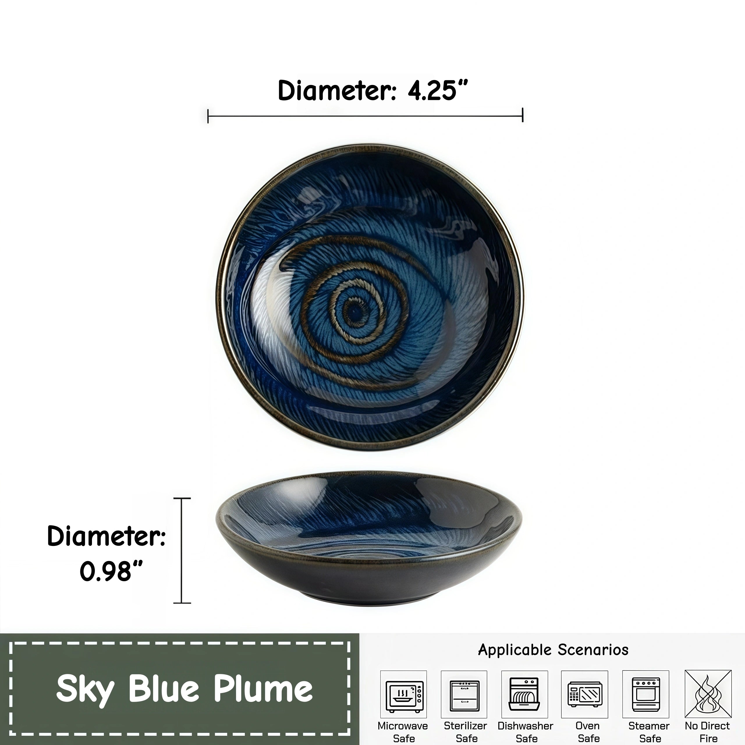 Plume Shadow Phoenix Feather Dipping Dish | Artisan Glazed Porcelain Sauce Bowl