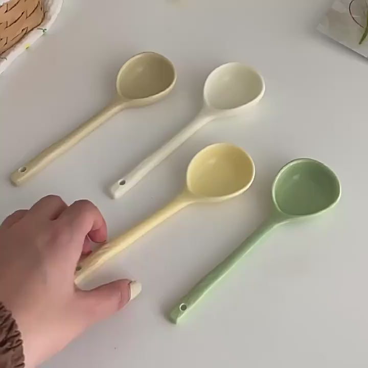 Handmade Style Ceramic Soup Spoon | Organic Shaped Ramen Spoon